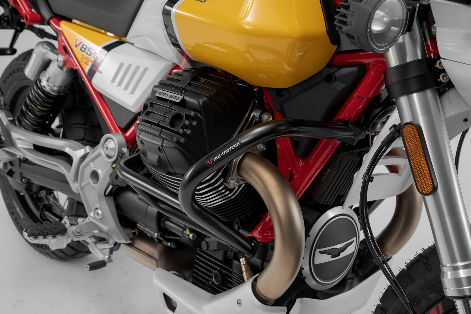 Barres De Protection Crash Bar Pour Moto Guzzi V85 TT (2019-2022) - Protection Moteur Et Cadre - Acier Carbone Noir
